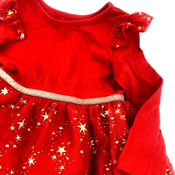 Toddler Girls Dress Size 4T Red Gold Stars Lace Children Kids Long Sleeve - Picture 3 of 8